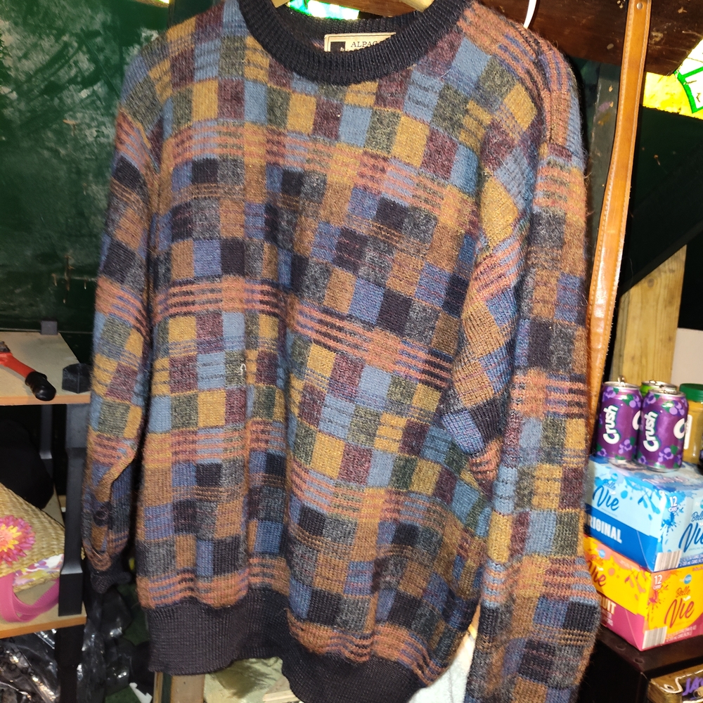 Retro Blue and Brown Geometric Crewneck Sweater